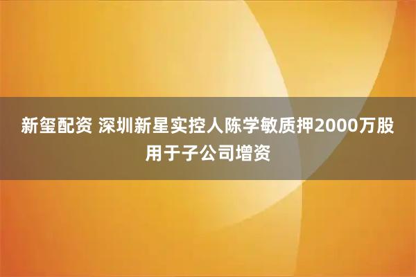 新玺配资 深圳新星实控人陈学敏质押2000万股用于子公司增资