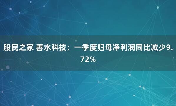 股民之家 善水科技：一季度归母净利润同比减少9.72%